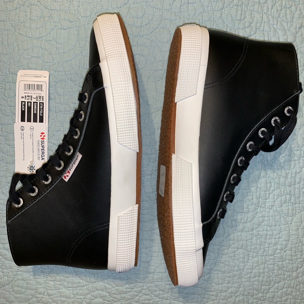 NWT Superga High Top Black Leather Sneakers